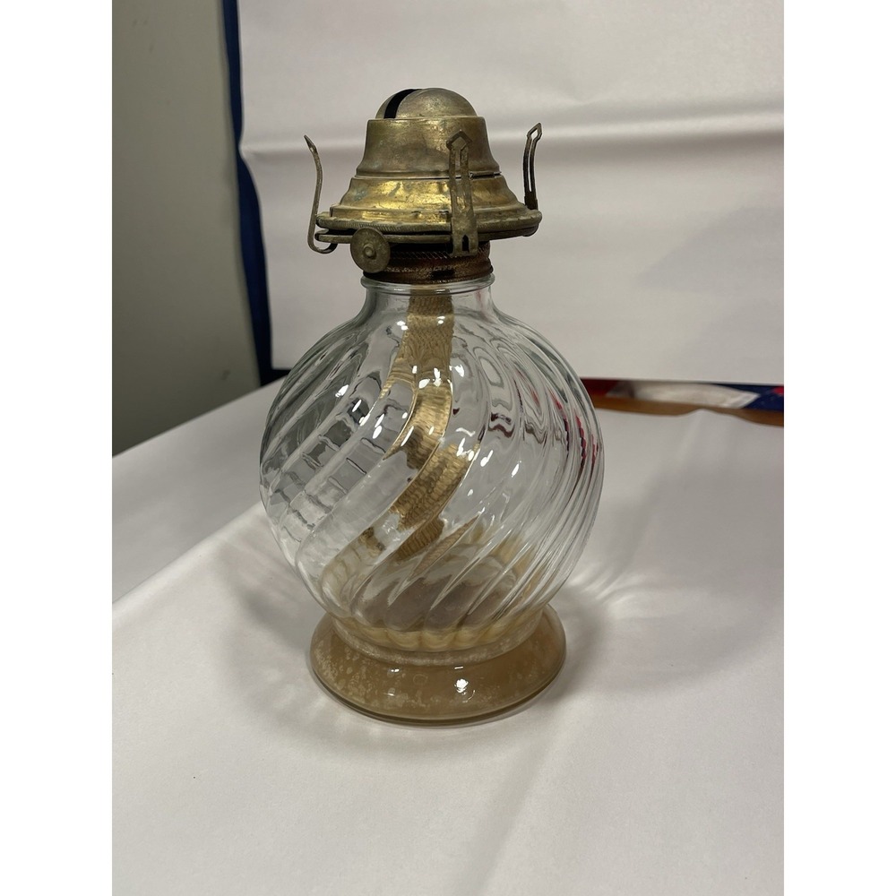 Antique Banner Plume & Atwood Oil Lamp Clear Twisted Swirl Glass Base No Chimney